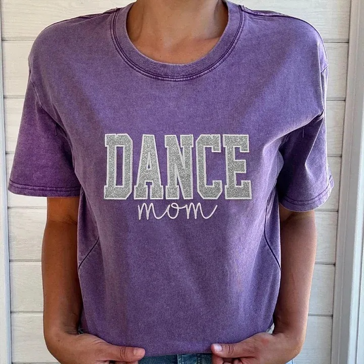 Personalized Embroidered Dance Mom Washed T-Shirt with Kids Name on Sleeve