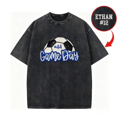 Soccer Game Day Washed T-Shirt Sequin Soccer Side Bow