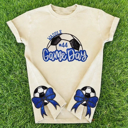 Soccer Game Day Washed T-Shirt Sequin Soccer Side Bow
