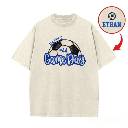 Soccer Game Day Washed T-Shirt Sequin Soccer Side Bow
