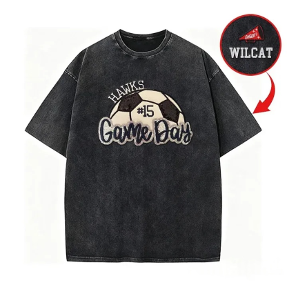Soccer Game Day Washed T-Shirt Sequin Soccer Side Bow