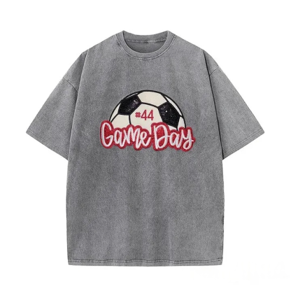 Soccer Game Day Washed T-Shirt Sequin Soccer Side Bow
