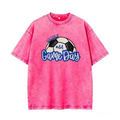 Soccer Game Day Washed T-Shirt Sequin Soccer Side Bow