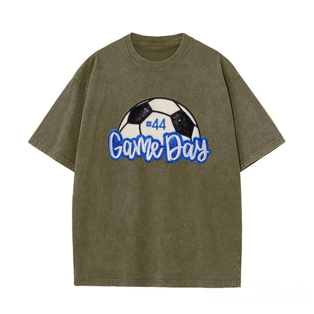 Soccer Game Day Washed T-Shirt Sequin Soccer Side Bow