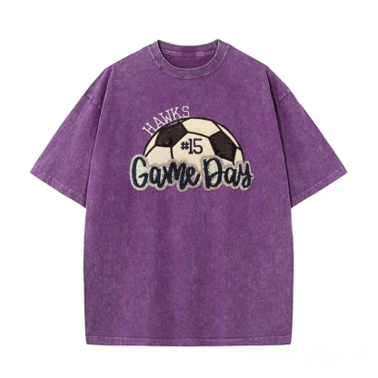 Soccer Game Day Washed T-Shirt Sequin Soccer Side Bow