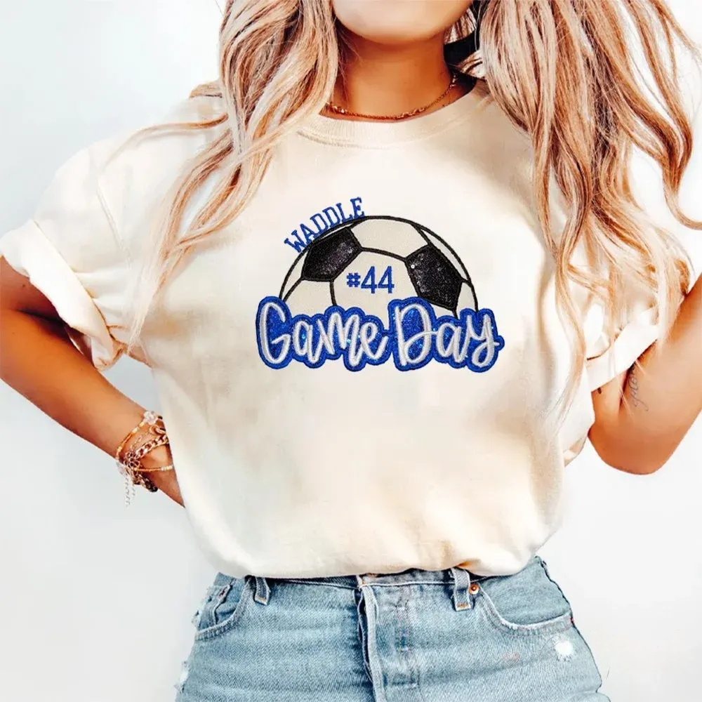 Soccer Game Day Washed T-Shirt Sequin Soccer Side Bow