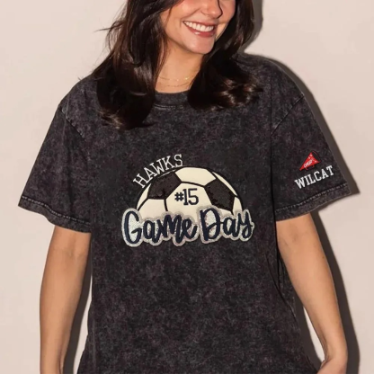 Soccer Game Day Washed T-Shirt Sequin Soccer Side Bow