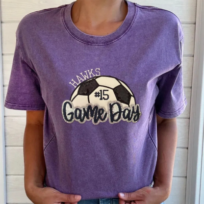 Soccer Game Day Washed T-Shirt Sequin Soccer Side Bow