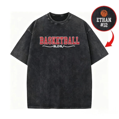 Basketball Mom Side Bow Washed T-shirt with Glitter Embroidered Coquette Sweatshirt