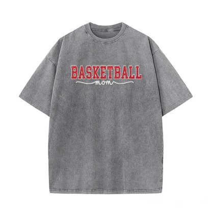 Basketball Mom Side Bow Washed T-shirt with Glitter Embroidered Coquette Sweatshirt