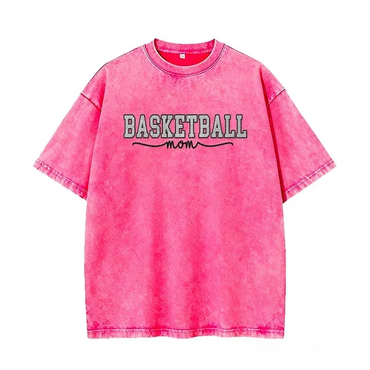 Basketball Mom Side Bow Washed T-shirt with Glitter Embroidered Coquette Sweatshirt