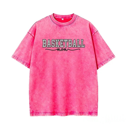 Basketball Mom Side Bow Washed T-shirt with Glitter Embroidered Coquette Sweatshirt
