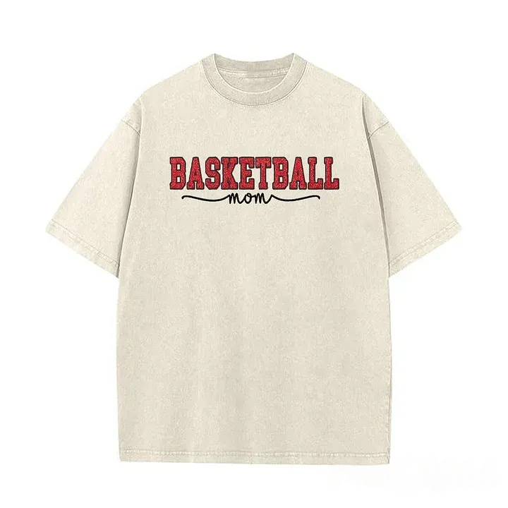 Basketball Mom Side Bow Washed T-shirt with Glitter Embroidered Coquette Sweatshirt