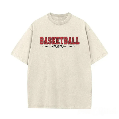 Basketball Mom Side Bow Washed T-shirt with Glitter Embroidered Coquette Sweatshirt