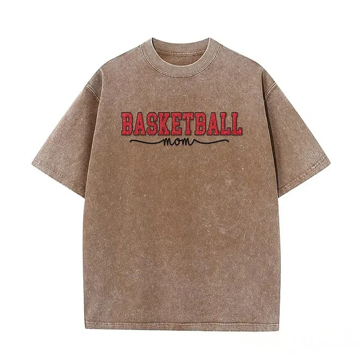 Basketball Mom Side Bow Washed T-shirt with Glitter Embroidered Coquette Sweatshirt