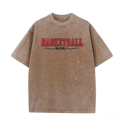 Basketball Mom Side Bow Washed T-shirt with Glitter Embroidered Coquette Sweatshirt