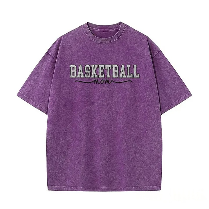 Basketball Mom Side Bow Washed T-shirt with Glitter Embroidered Coquette Sweatshirt