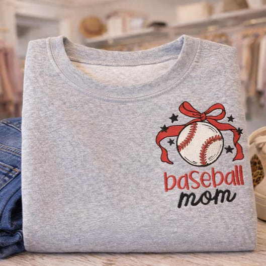 Baseball Mom Embroidered Sweatshirt / Hoodie / Tee