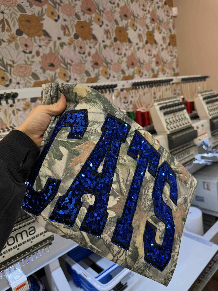 Custom Sequin Name or Team Sweatshirt – Personalized Glitter Letters, Vintage Wash Style