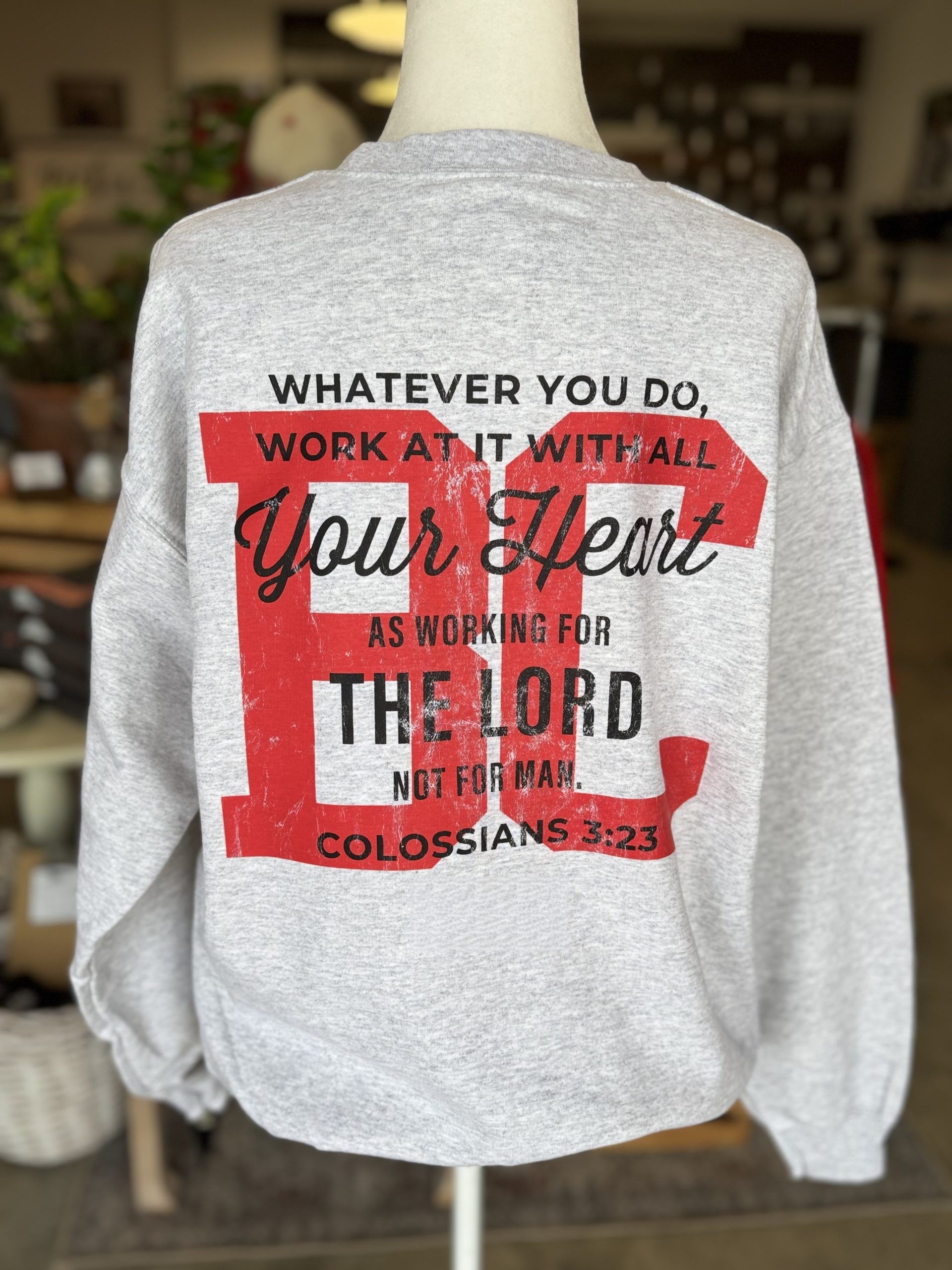Personalized Christian Sweatshirt – Custom Bible Verse Crewneck “Work With All Your Heart” Colossians 3:23 Faith Gift