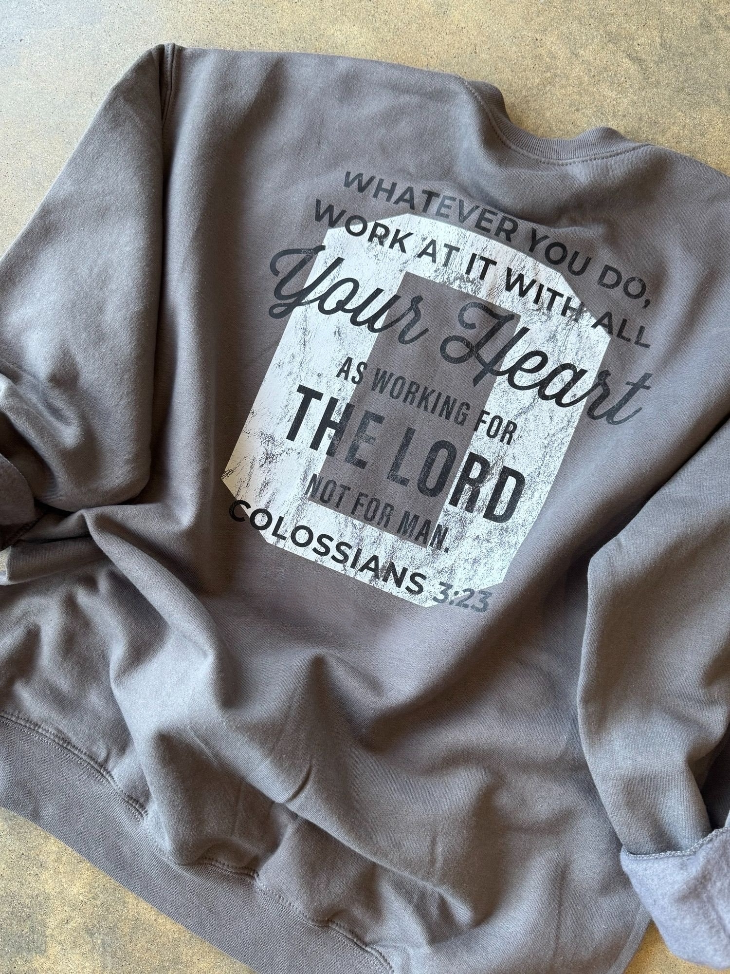 Personalized Christian Sweatshirt – Custom Bible Verse Crewneck “Work With All Your Heart” Colossians 3:23 Faith Gift