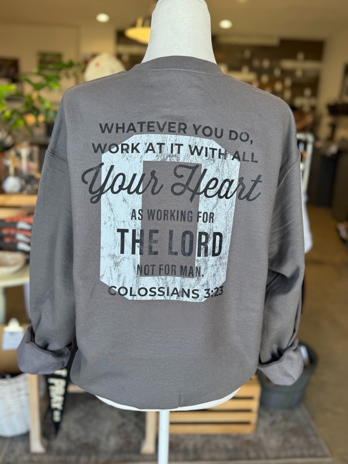 Personalized Christian Sweatshirt – Custom Bible Verse Crewneck “Work With All Your Heart” Colossians 3:23 Faith Gift