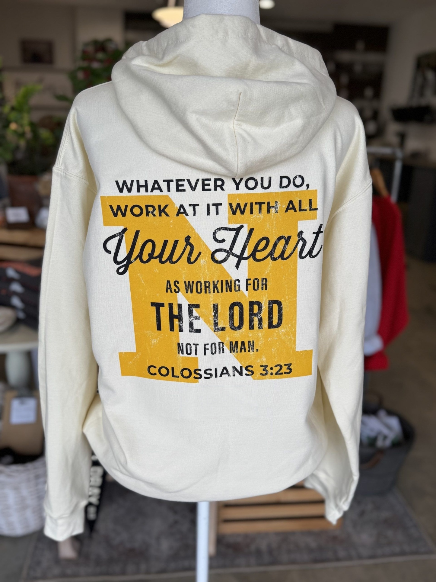 Personalized Christian Sweatshirt – Custom Bible Verse Crewneck “Work With All Your Heart” Colossians 3:23 Faith Gift