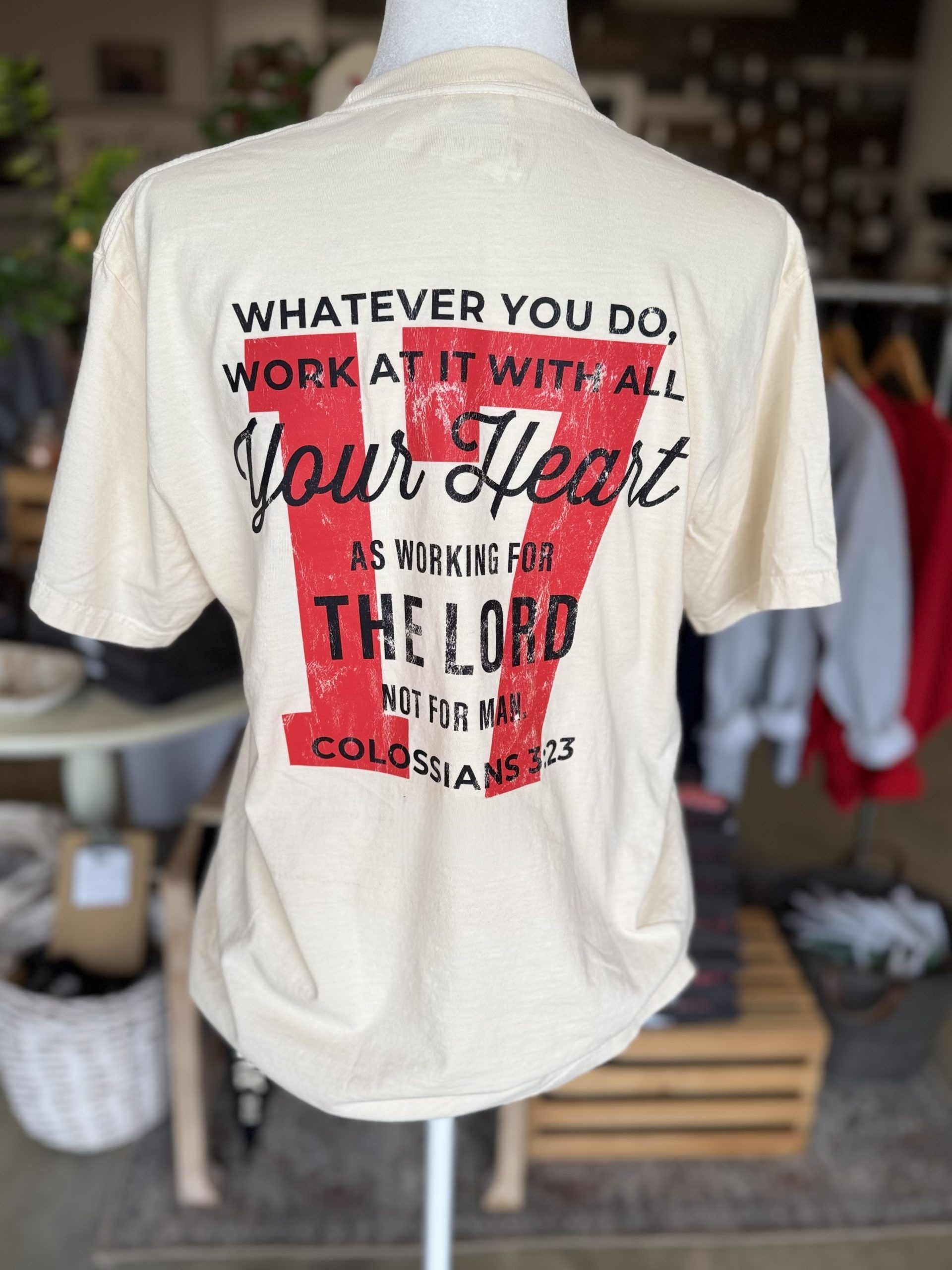 Personalized Christian Sweatshirt – Custom Bible Verse Crewneck “Work With All Your Heart” Colossians 3:23 Faith Gift