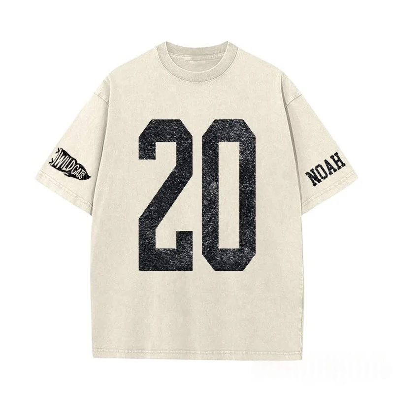 Custom Vintage Varsity Number or Letter Sport Team Washed T-Shirt