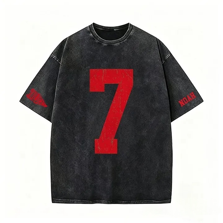 Custom Vintage Varsity Number or Letter Sport Team Washed T-Shirt