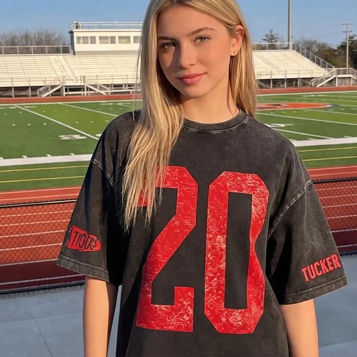 Custom Vintage Varsity Number or Letter Sport Team Washed T-Shirt