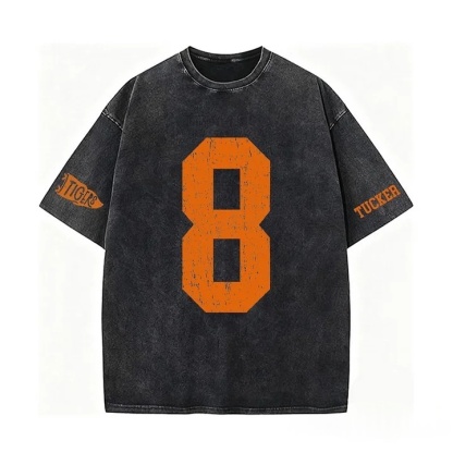 Custom Vintage Varsity Number or Letter Sport Team Washed T-Shirt