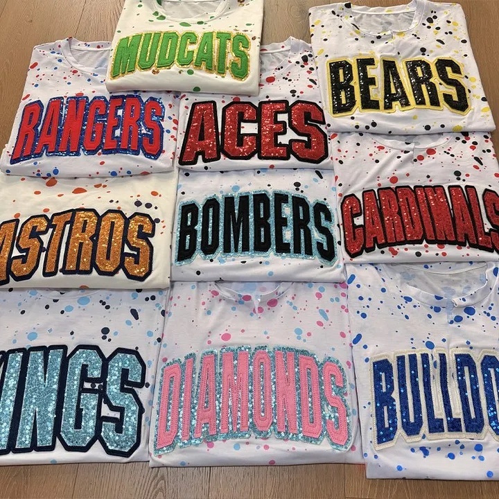 Personalized Handmade Dot Mascot Shirt Custom Sequin Embroidery Team Name Sweatshirt