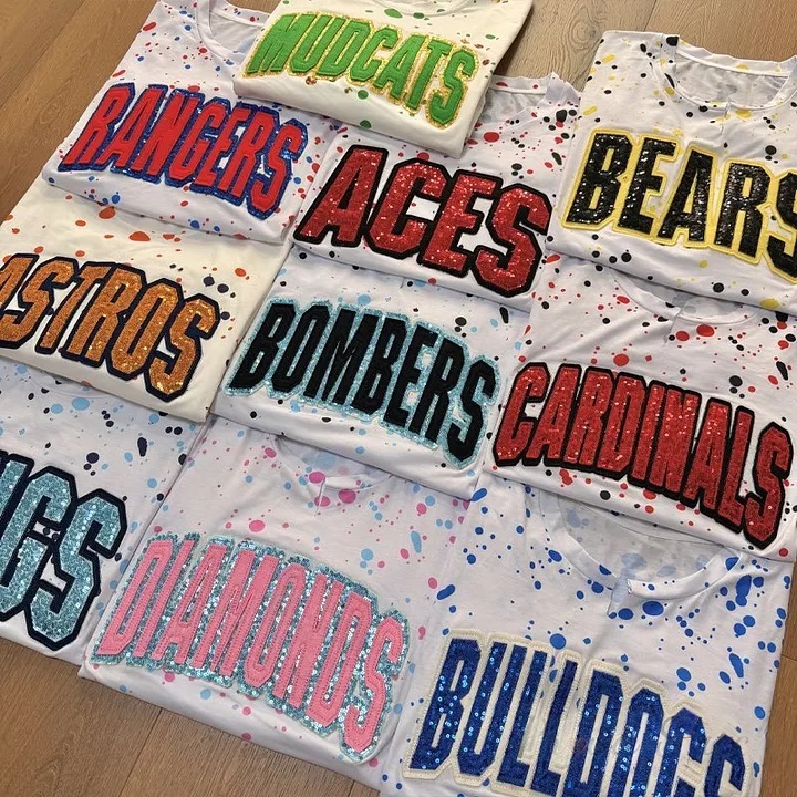 Personalized Handmade Dot Mascot Shirt Custom Sequin Embroidery Team Name Sweatshirt