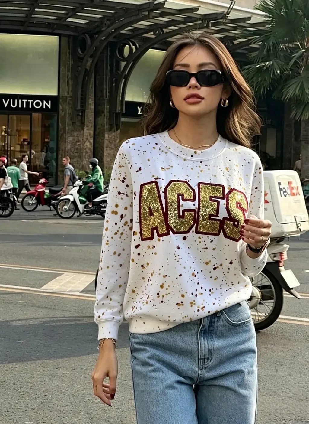 Personalized Handmade Dot Mascot Shirt Custom Sequin Embroidery Team Name Sweatshirt