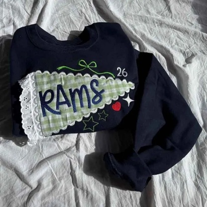 Custom Pennant Sweatshirt Gingham Lace Applique Crewneck Game Day Team Spirit T-shirt