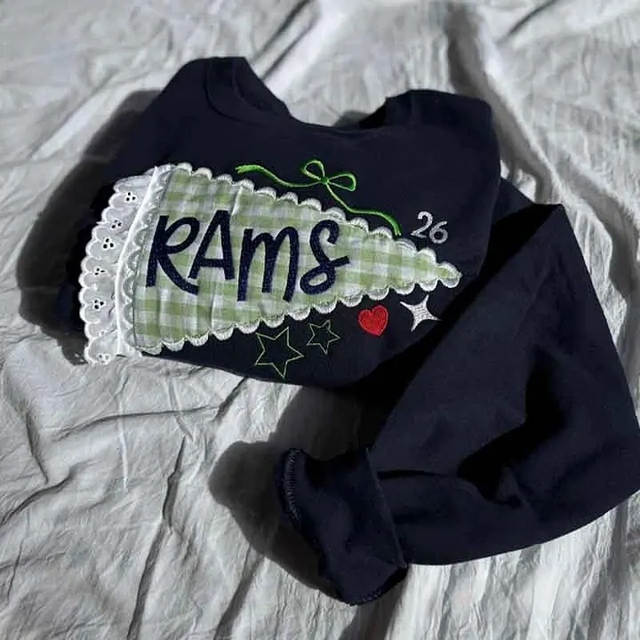 Custom Pennant Sweatshirt Gingham Lace Applique Crewneck Game Day Team Spirit T-shirt