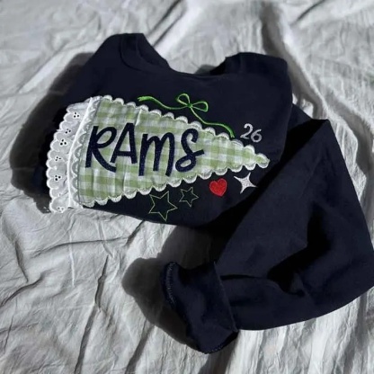 Custom Pennant Sweatshirt Gingham Lace Applique Crewneck Game Day Team Spirit T-shirt