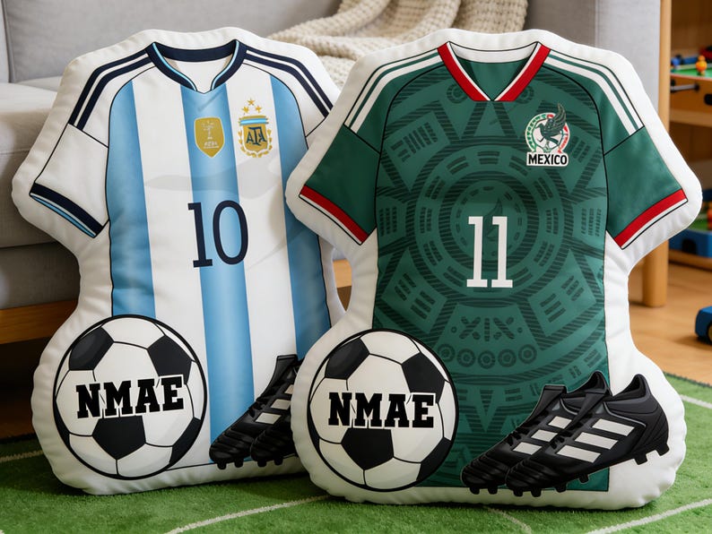 Soccer Jersey Shape Pillow with Name & Number Personalized,Custom Sports Gift for Kids/Sports Lovers,Sport Home Decor,World Cup 2026 Gift