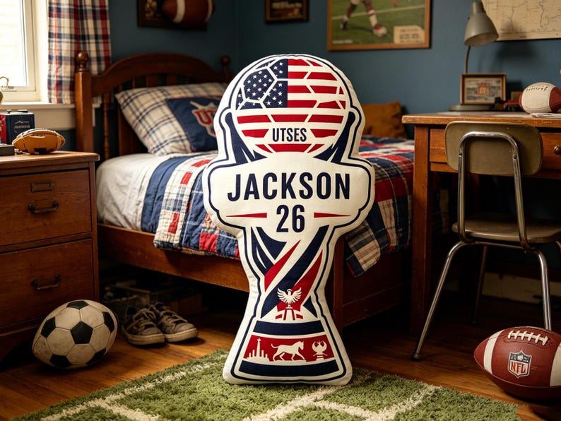 Custom Name 2026 World Trophy Pillow ,Soccer Champion Cushion, Football Fan Gift ,Nursery Kids Bedroom Sports Decor ,Tournament Celebration