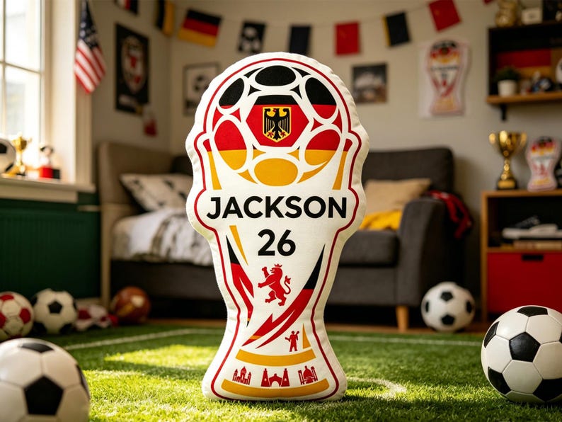 Custom Name 2026 World Trophy Pillow ,Soccer Champion Cushion, Football Fan Gift ,Nursery Kids Bedroom Sports Decor ,Tournament Celebration