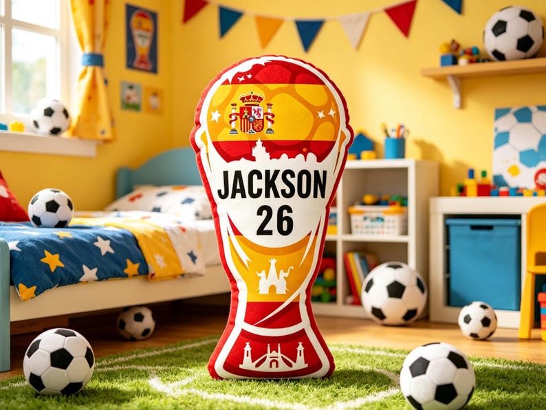 Custom Name 2026 World Trophy Pillow ,Soccer Champion Cushion, Football Fan Gift ,Nursery Kids Bedroom Sports Decor ,Tournament Celebration