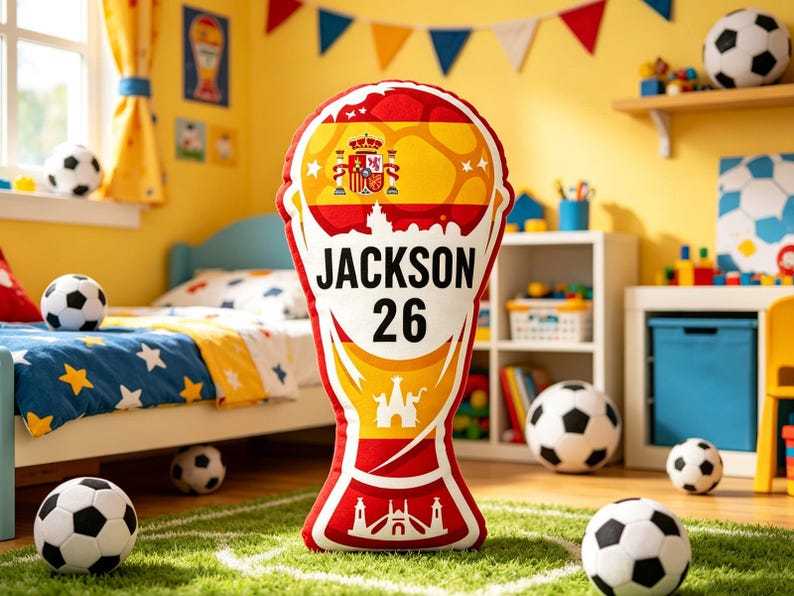 Custom Name 2026 World Trophy Pillow ,Soccer Champion Cushion, Football Fan Gift ,Nursery Kids Bedroom Sports Decor ,Tournament Celebration