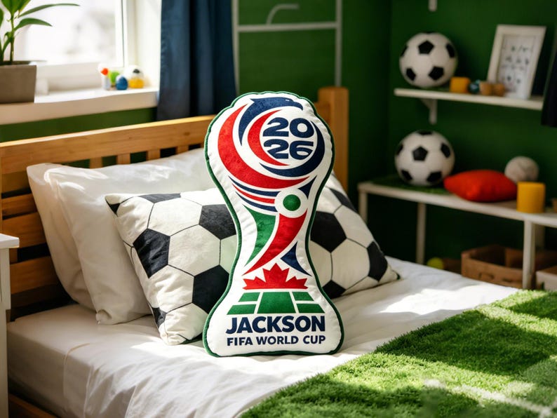 Custom Name 2026 World Trophy Pillow ,Soccer Champion Cushion, Football Fan Gift ,Nursery Kids Bedroom Sports Decor ,Tournament Celebration
