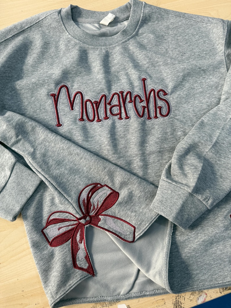 Custom Cropped Puff Embroidered Sweatshirt with Side Bow | School Spiritwear Pullover | Personalized Team Gift