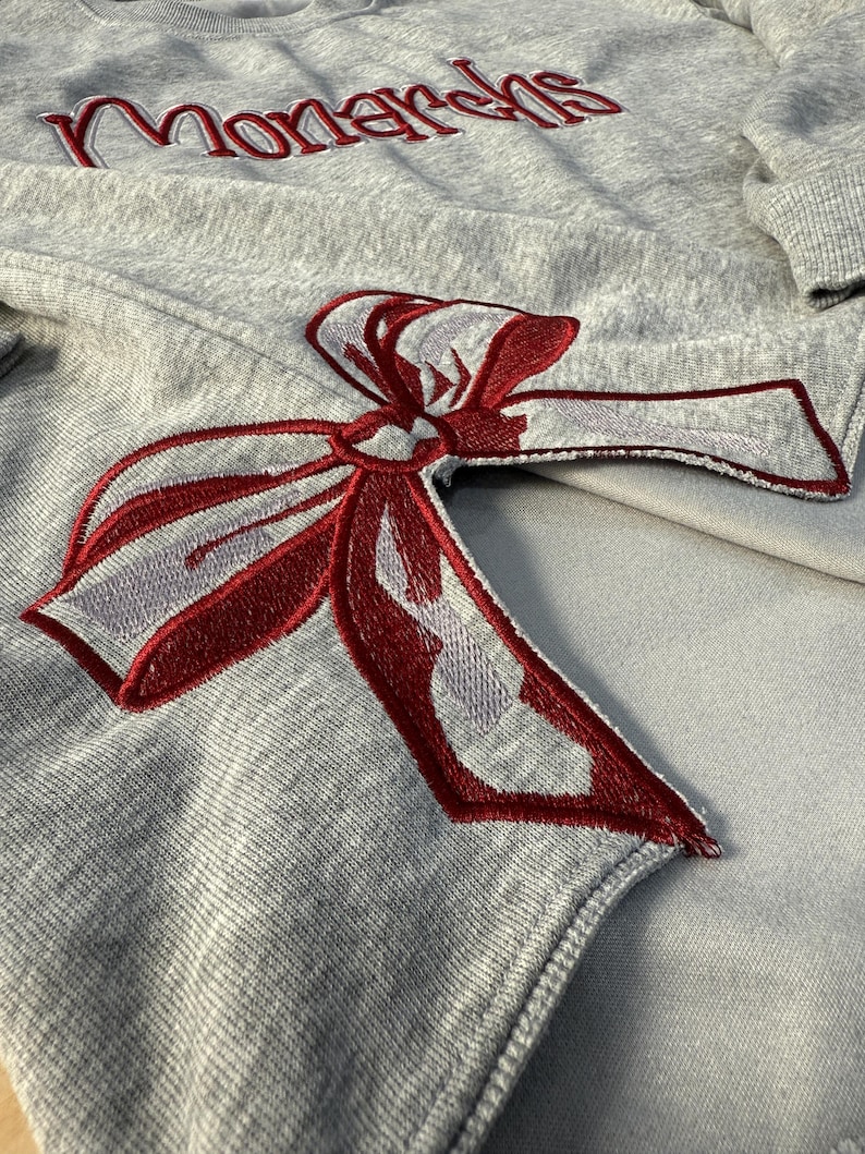 Custom Cropped Puff Embroidered Sweatshirt with Side Bow | School Spiritwear Pullover | Personalized Team Gift