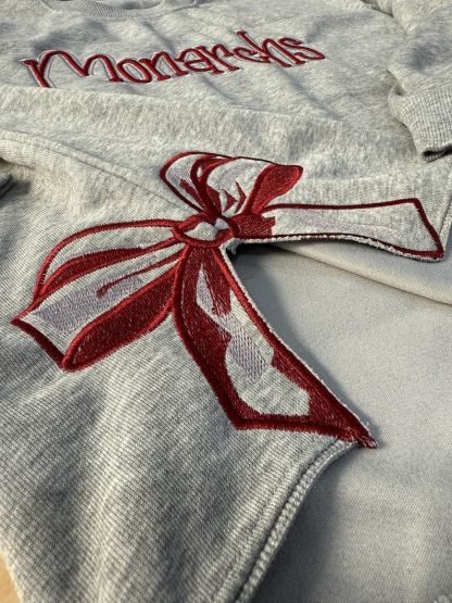 Custom Cropped Puff Embroidered Sweatshirt with Side Bow | School Spiritwear Pullover | Personalized Team Gift