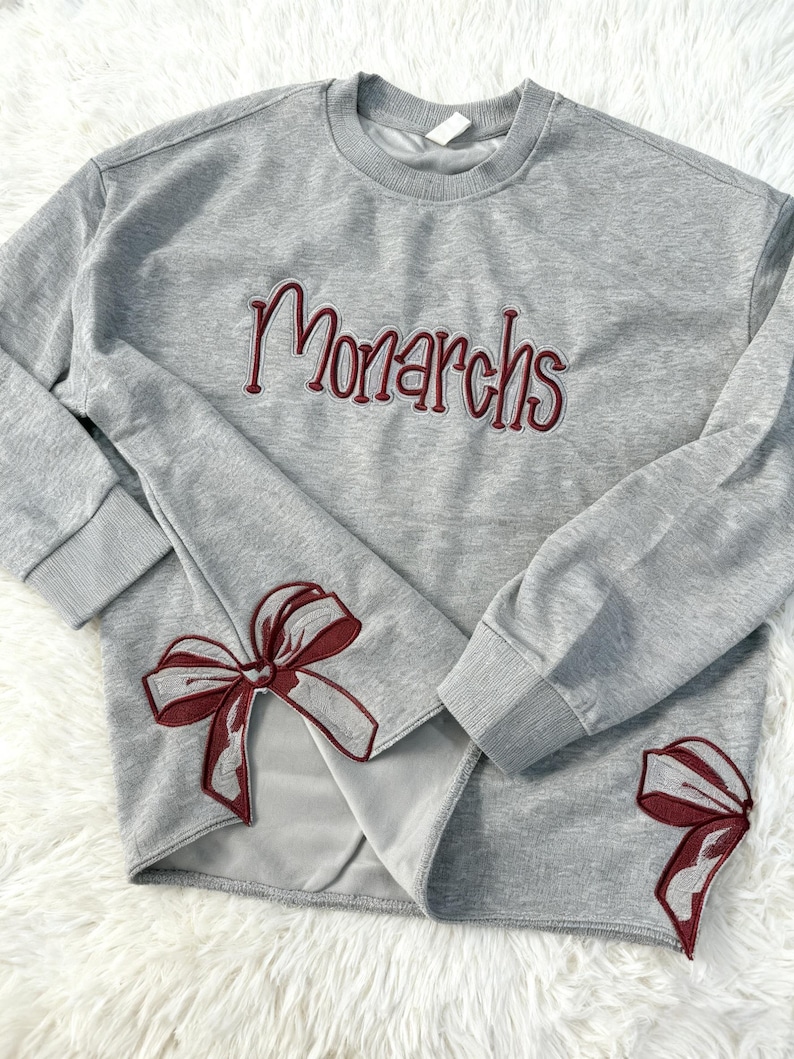 Custom Cropped Puff Embroidered Sweatshirt with Side Bow | School Spiritwear Pullover | Personalized Team Gift