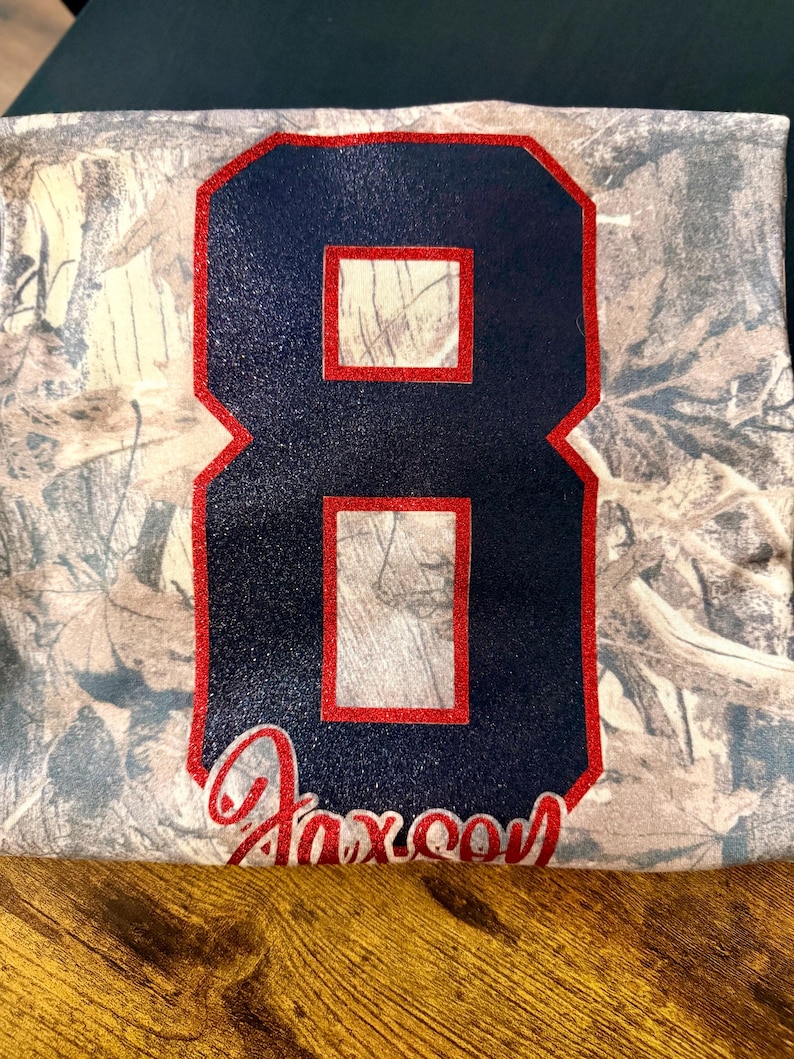 Custom Baseball | Softball | Football | Camo Shirt | Glitter Name & Number Game Day Apparel