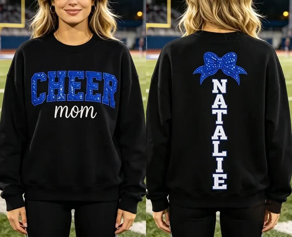 Custom Back Name Rhinestone Cheer Bow Crewneck